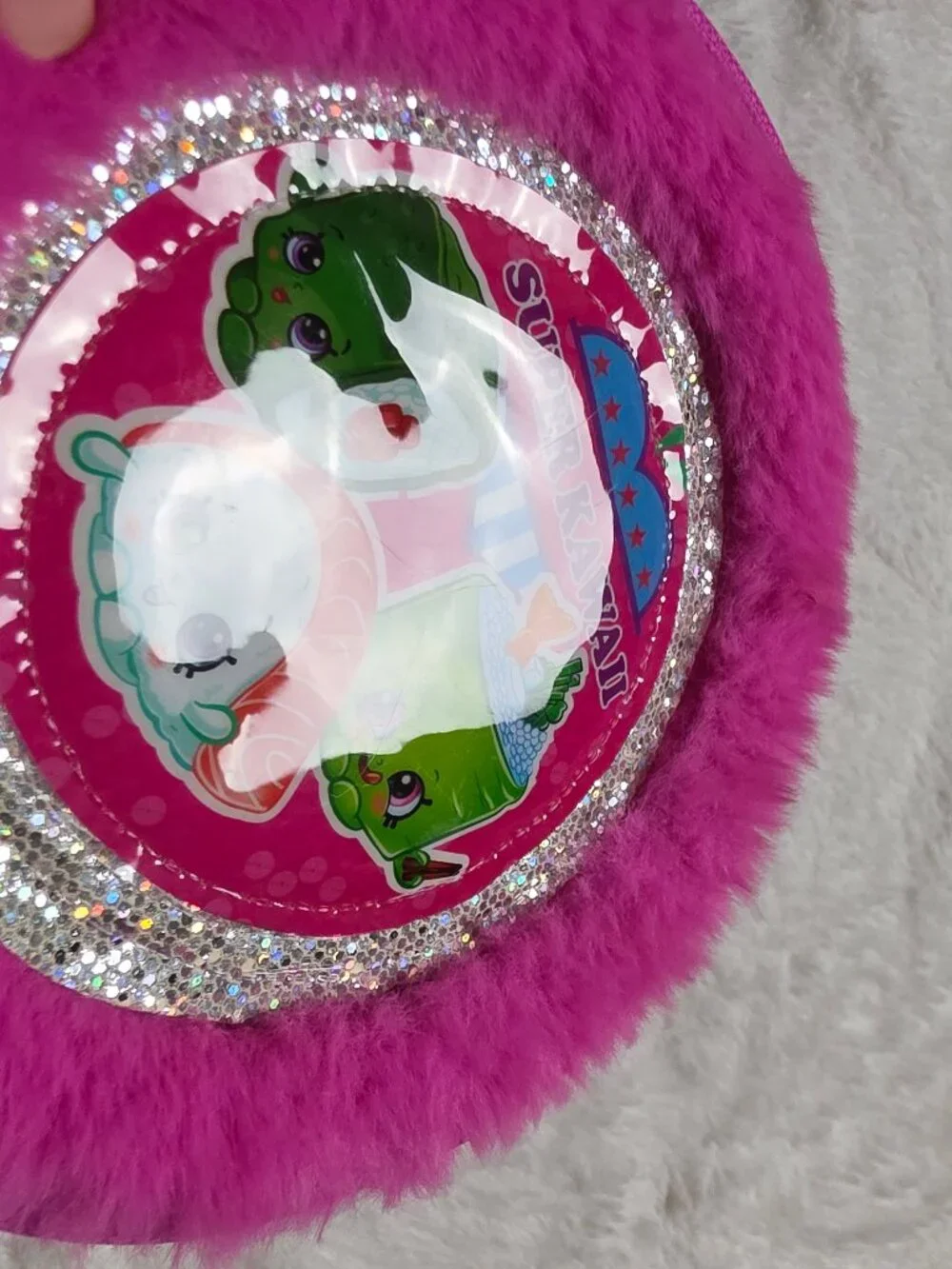 Shopkins Girls Faux Fur Crossbody Shoulder Bag Pink Blue Strap Sushi Kawaii